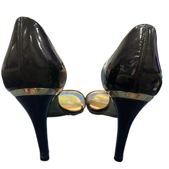 Vintage Michael Kors Black Patent Leather &Gold Open Toe Heels Made in Italy EUC - Picture 3 of 6